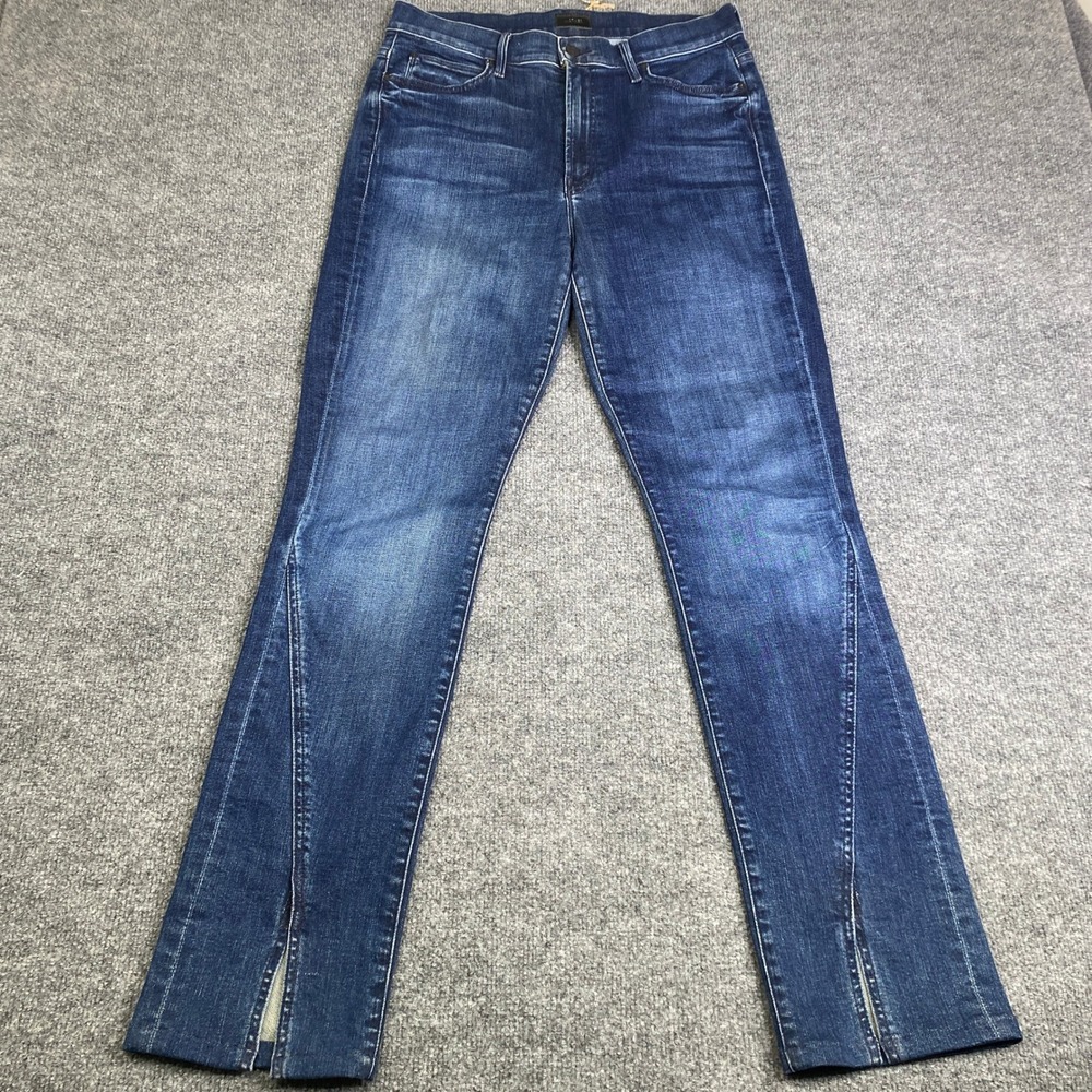Mother The Rascal Sliced Up Heel Jeans Mint Condition Blue Split Hem Size 31